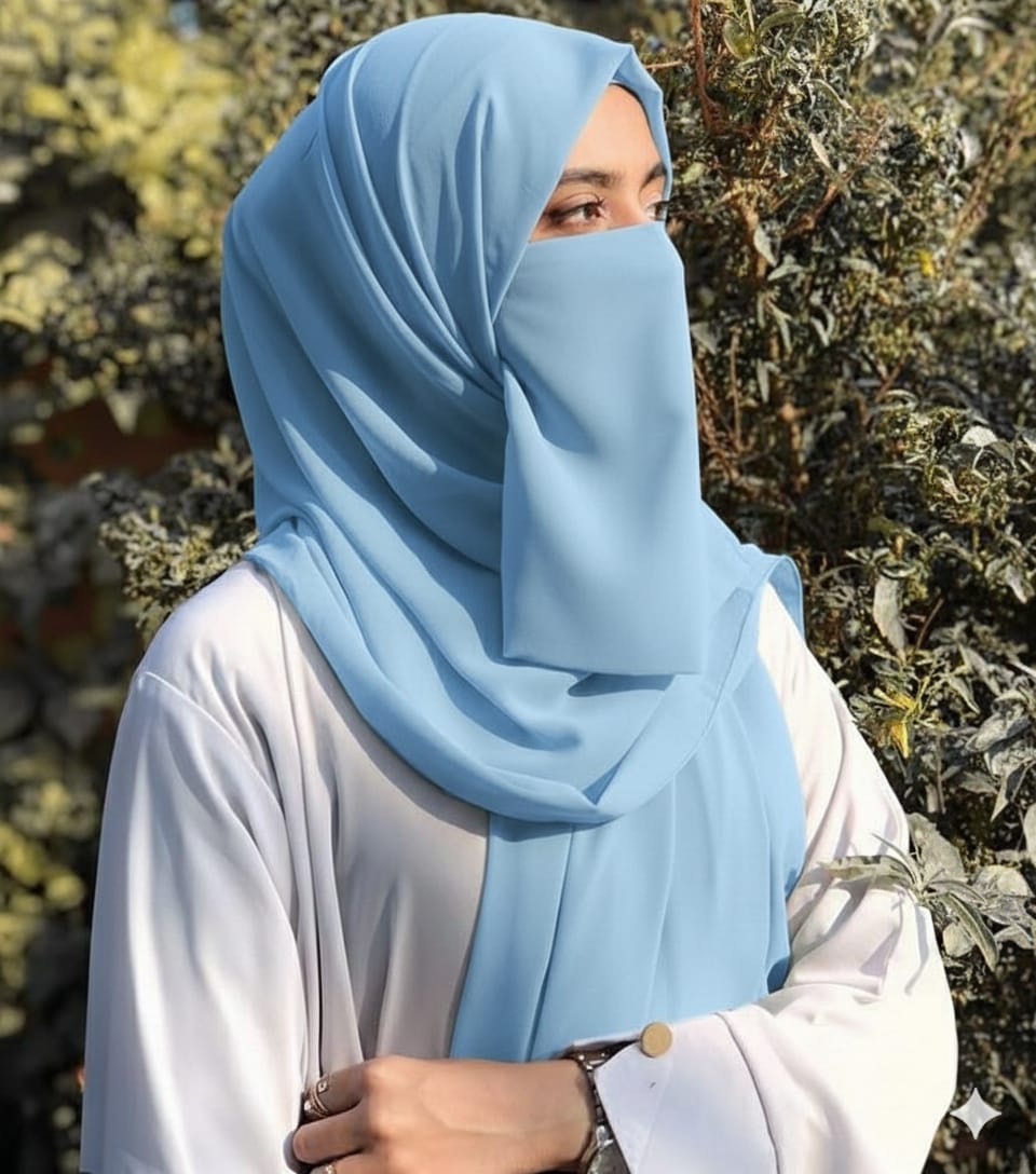 Premium Quality Georgette Hijab & Matching Half-Niqab Set (Hijab Pair)