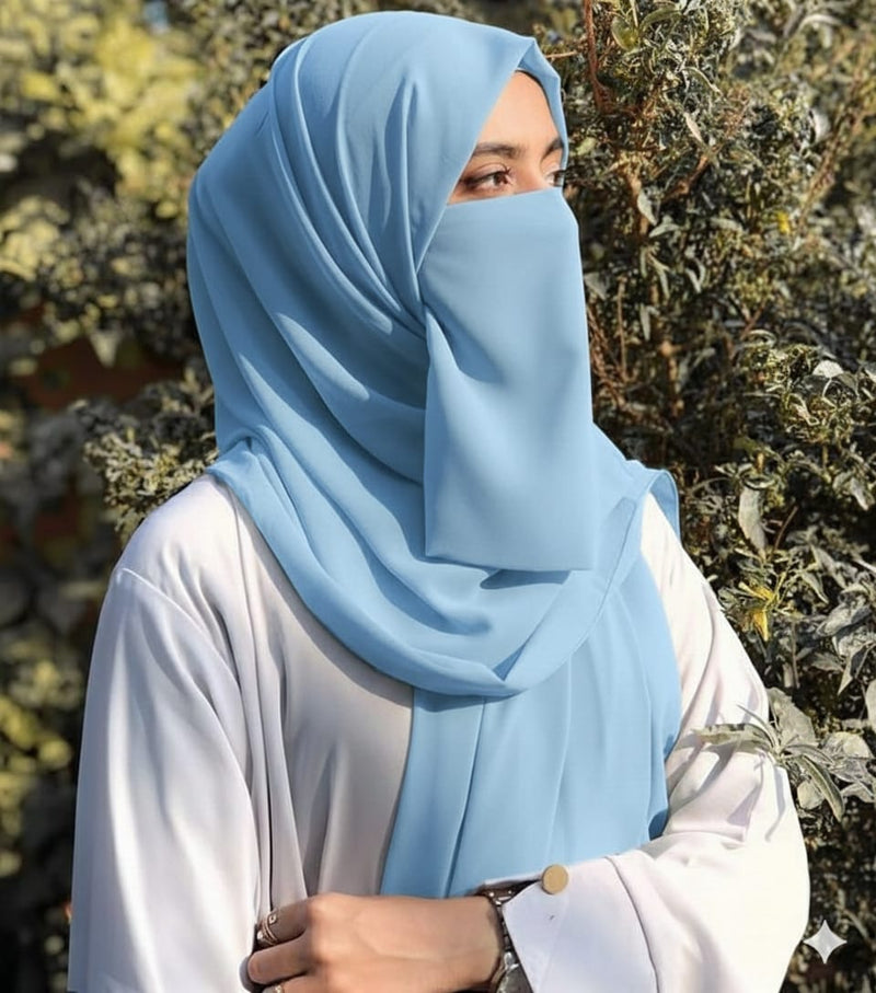 Premium Quality Georgette Hijab & Matching Half-Niqab Set (Hijab Pair)