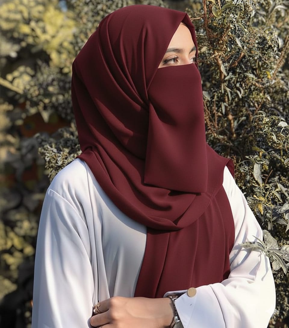 Premium Quality Georgette Hijab & Matching Half-Niqab Set (Hijab Pair)
