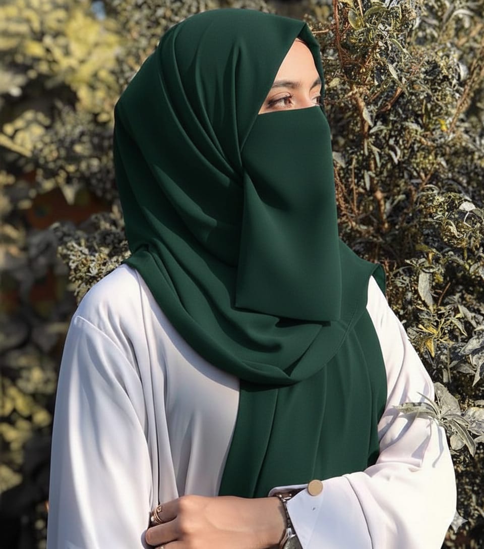 Premium Quality Georgette Hijab & Matching Half-Niqab Set (Hijab Pair)