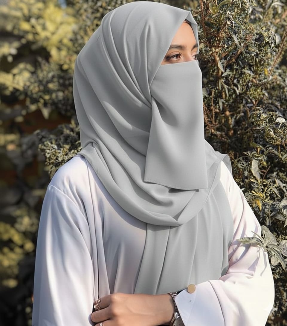 Premium Quality Georgette Hijab & Matching Half-Niqab Set (Hijab Pair)
